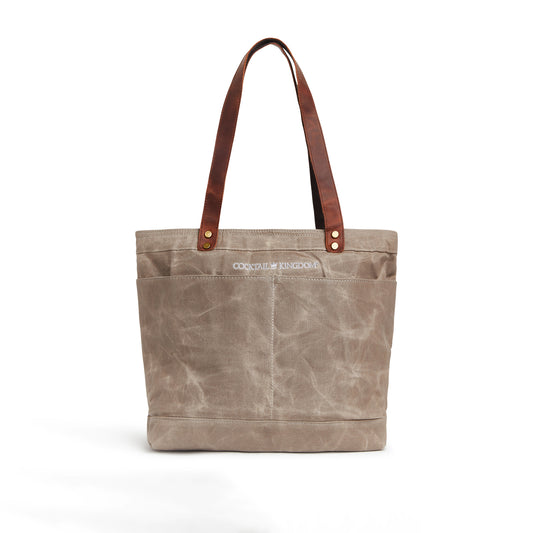 WAXED-CANVAS TOTE – GREY CANVAS / LEATHER