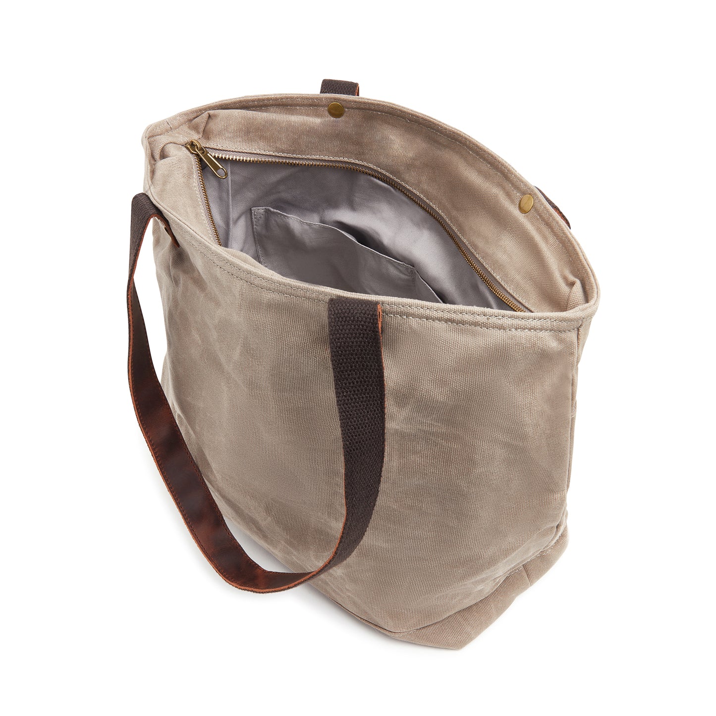 WAXED-CANVAS TOTE – GREY CANVAS / LEATHER
