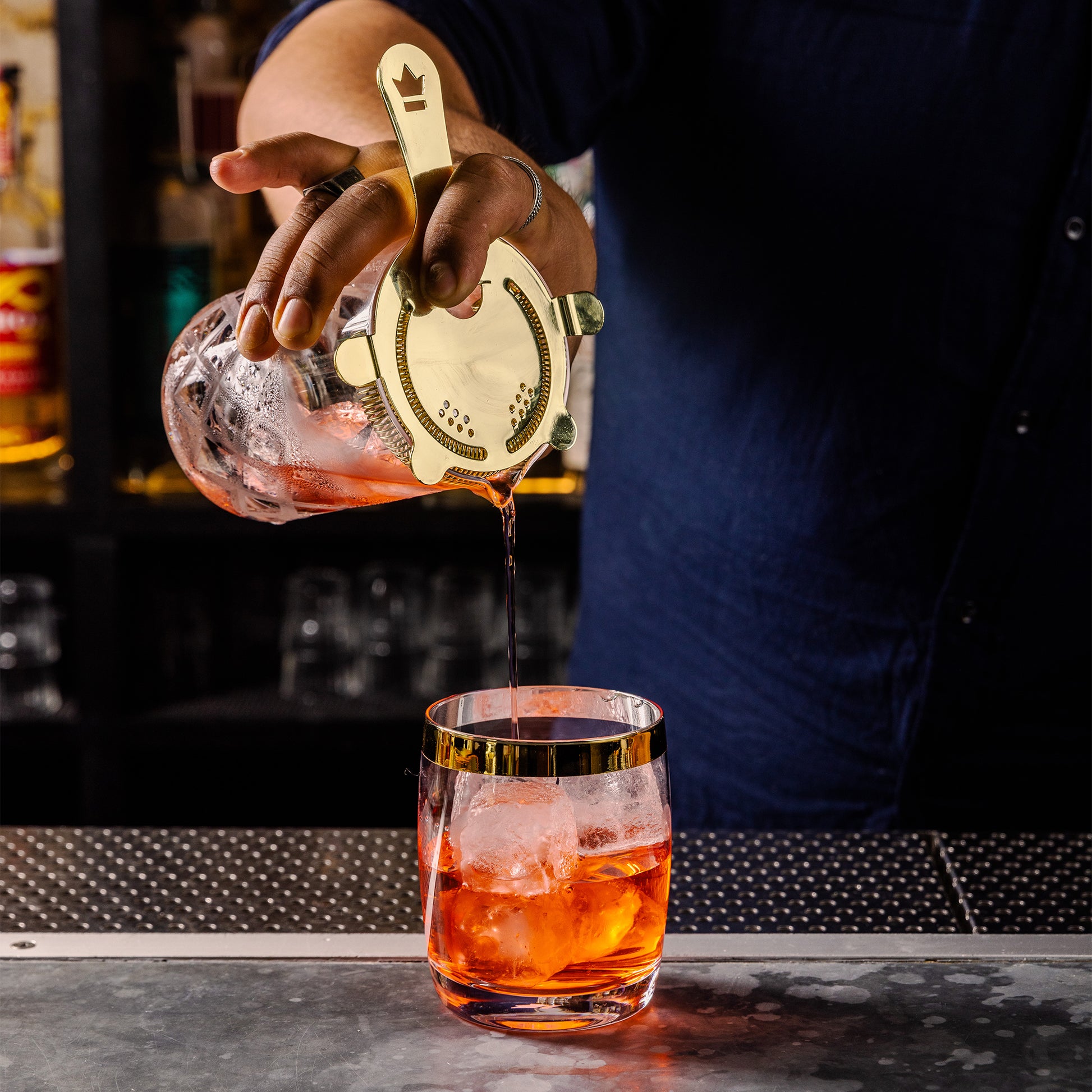 DANUTA™ DOUBLE ROCKS GLASS – GOLD TRIM / 15oz (450ml) / CASE OF 24