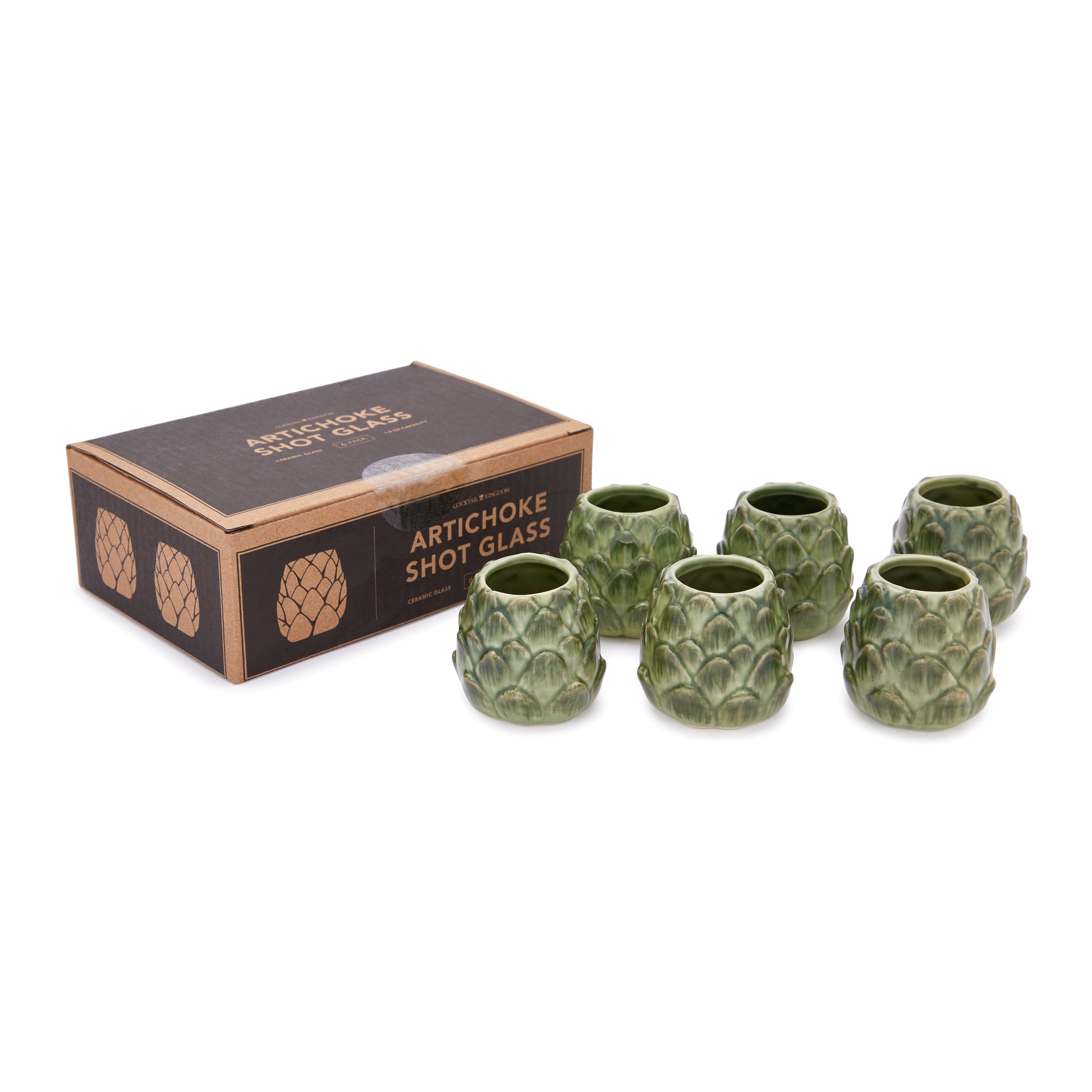 ARTICHOKE SHOT GLASS - GLAZED CERAMIC / 1.5oz (44ml) / 6 PACK
