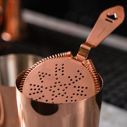 LARGE ANTIQUE-STYLE COCKTAIL STRAINER / COPPER-PLATED