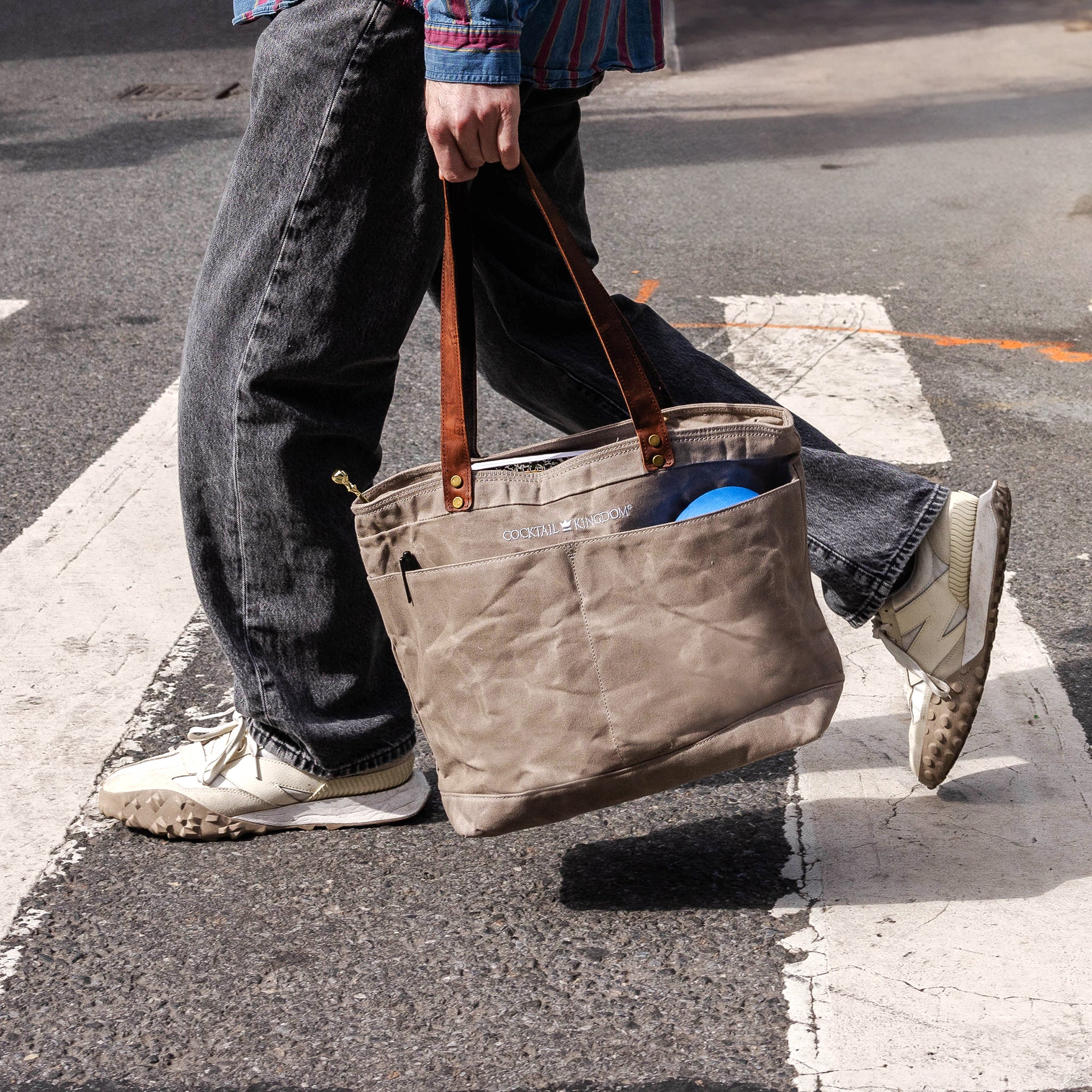 WAXED CANVAS TOTE GREY CANVAS LEATHER